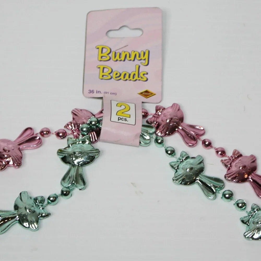 Beistle Creation Easter Bunny Beads Necklace Package of 2 Pink & Green Brand NEW